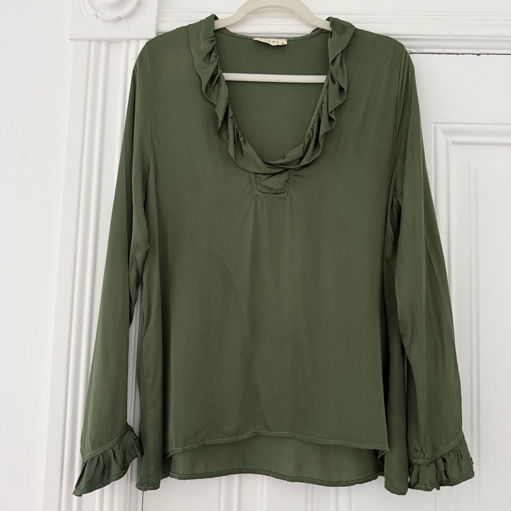Elegant Green Ruffle Neck Blouse by Boutique Label Stark X